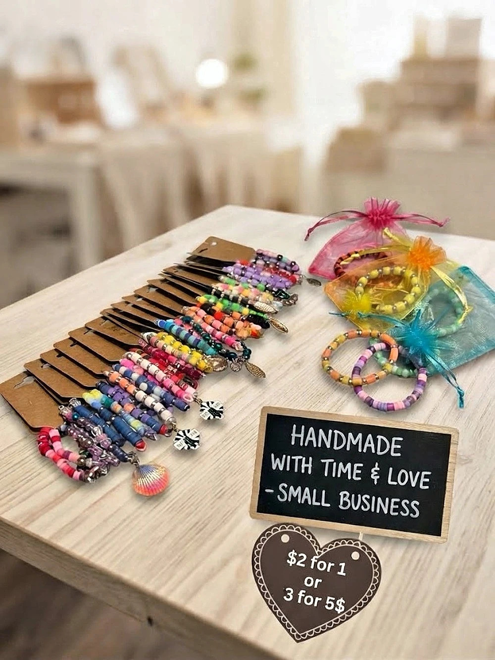 Handmade bracelets made with time and love